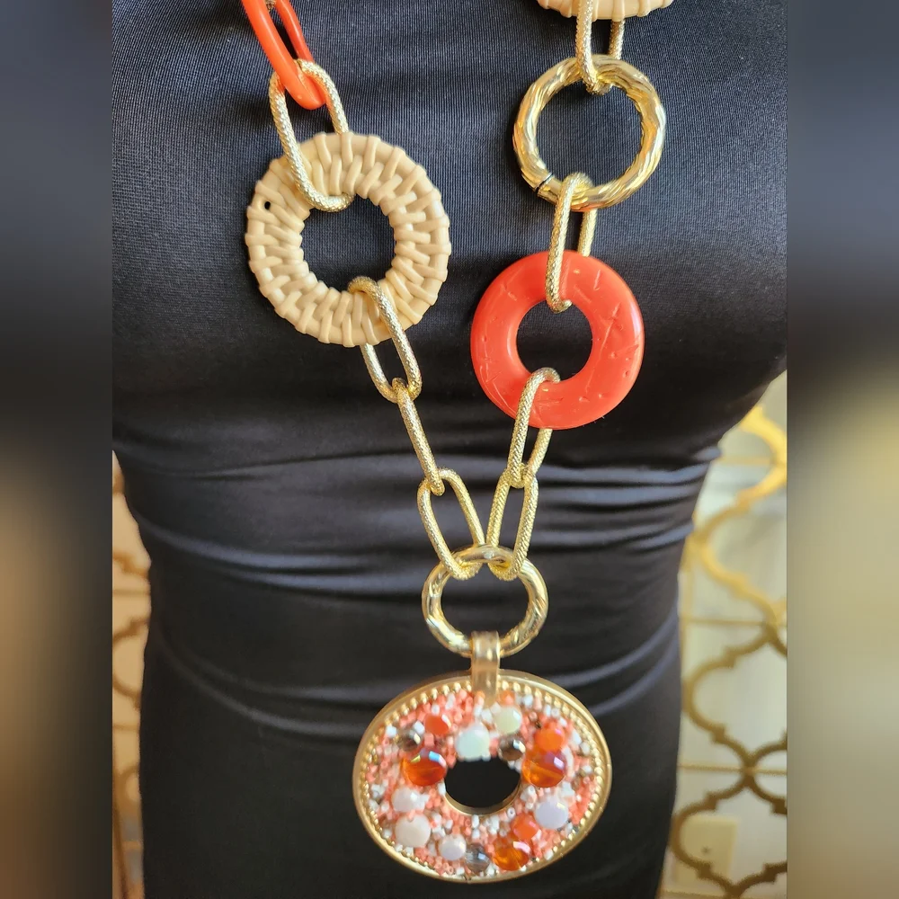 Pleasantly Peach, Tan, Gold & Brown Chain Necklace - Picture 3 of 16